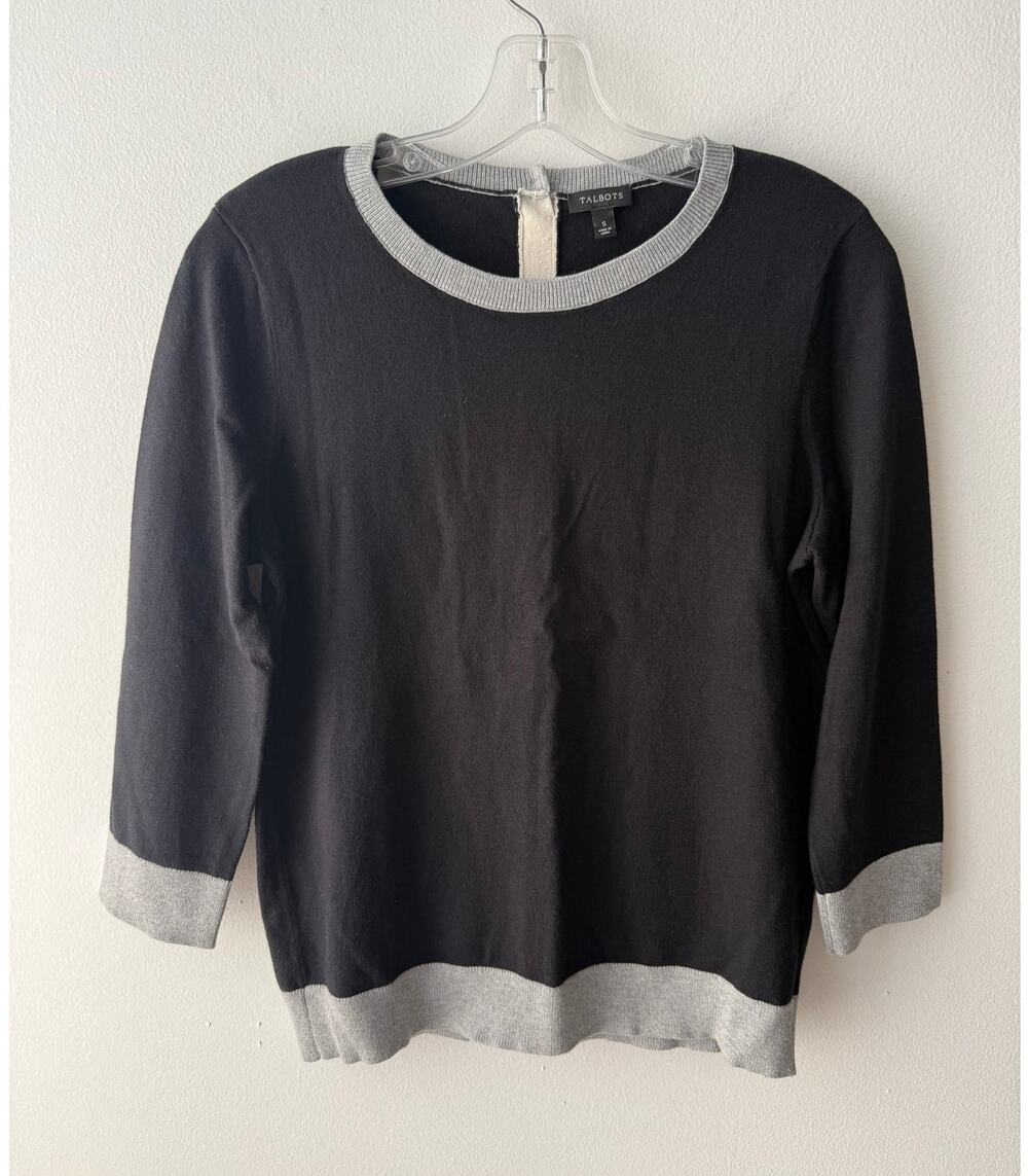 Talbots Black Gray Silk Colorblock Sweater Womens S Minimalist Preppy Academia
